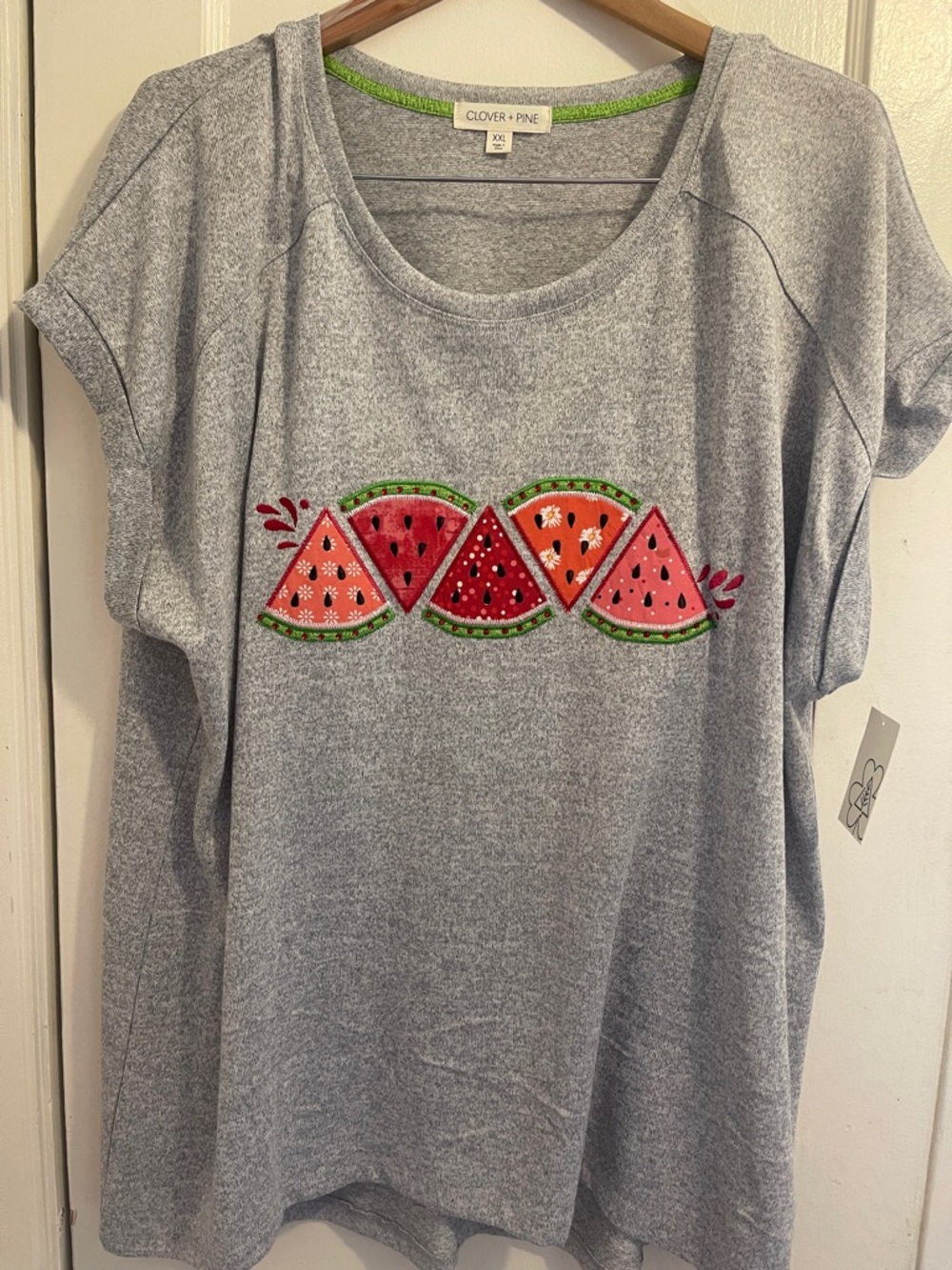 Clover + Pine Gray Tee with Watermelon Embroidery (item 53)